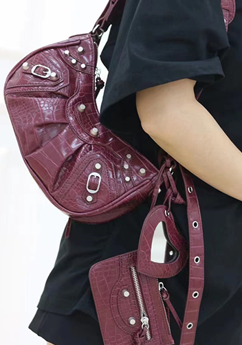 The Route 66 XS Croc Effect Faux Leather Shoulder Bag Burgundy