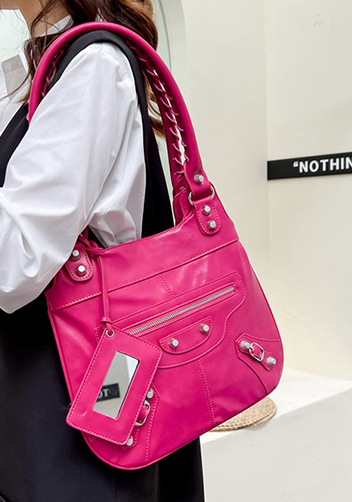 The Route 66 Faux Leather Hobo Shoulder Bag Hot Pink