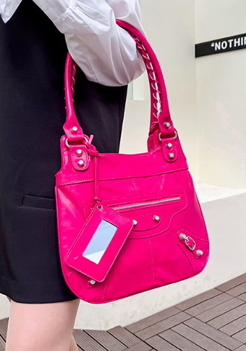 The Route 66 Faux Leather Hobo Shoulder Bag Hot Pink