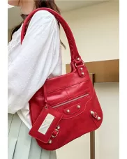 The Route 66 Faux Leather Hobo Shoulder Bag Red