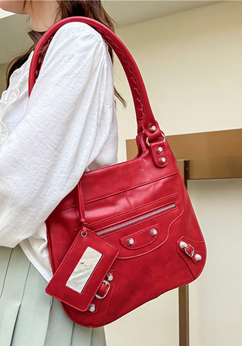 The Route 66 Faux Leather Hobo Shoulder Bag Red