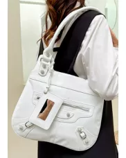 The Route 66 Faux Leather Hobo Shoulder Bag White