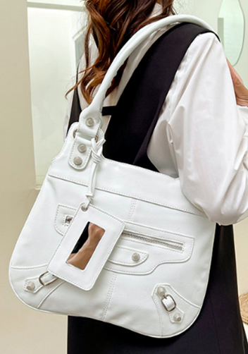 The Route 66 Faux Leather Hobo Shoulder Bag White