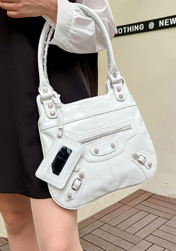 The Route 66 Faux Leather Hobo Shoulder Bag White