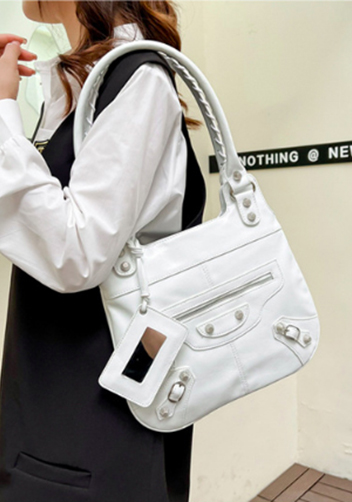 The Route 66 Faux Leather Hobo Shoulder Bag White