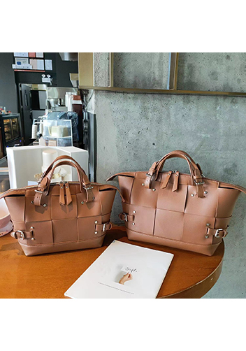 Mia Woven Medium Leather Shoulder Bag Camel