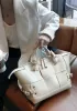 Mia Woven Medium Leather Shoulder Bag Cream
