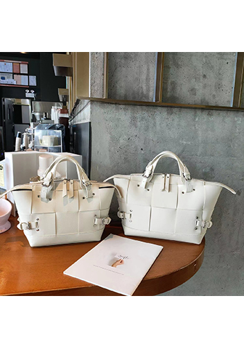 Mia Woven Medium Leather Shoulder Bag Cream