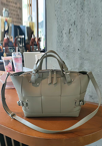 Mia Woven Medium Leather Shoulder Bag Khaki