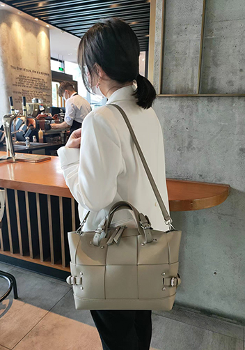 Mia Woven Medium Leather Shoulder Bag Khaki
