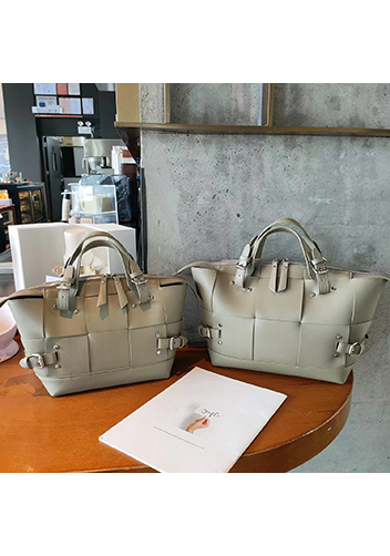 Mia Woven Medium Leather Shoulder Bag Khaki