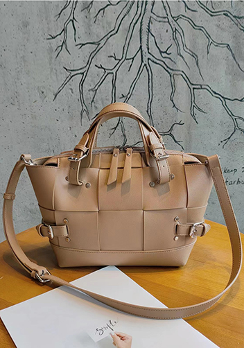 Mia Woven Small Leather Shoulder Bag Beige