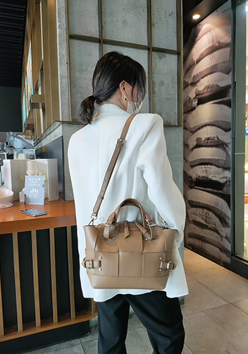 Mia Woven Small Leather Shoulder Bag Beige