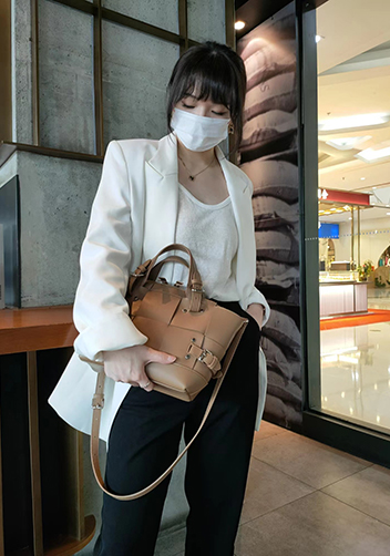 Mia Woven Small Leather Shoulder Bag Beige