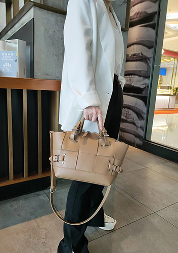 Mia Woven Small Leather Shoulder Bag Beige