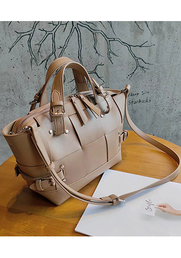 Mia Woven Small Leather Shoulder Bag Beige