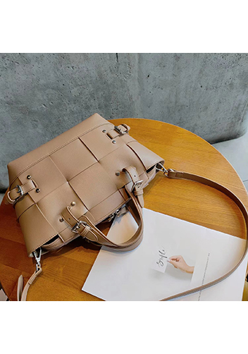 Mia Woven Small Leather Shoulder Bag Beige