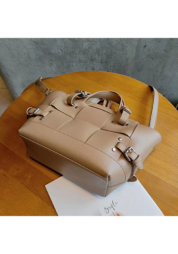 Mia Woven Small Leather Shoulder Bag Beige