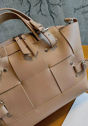 Mia Woven Small Leather Shoulder Bag Beige