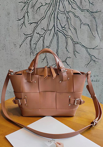 Mia Woven Small Leather Shoulder Bag Camel