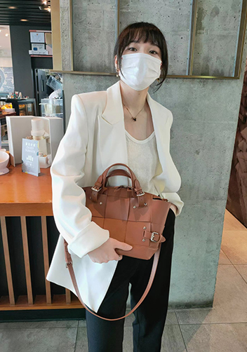 Mia Woven Small Leather Shoulder Bag Camel