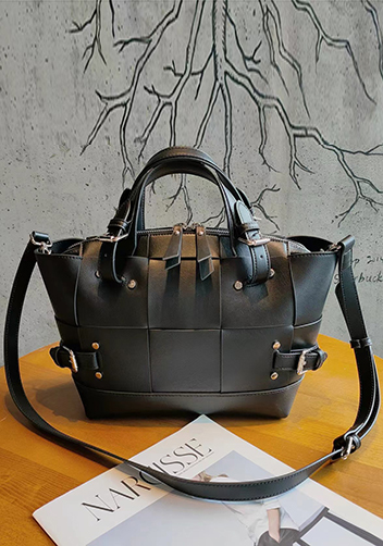 Mia Woven Small Leather Shoulder Bag Black