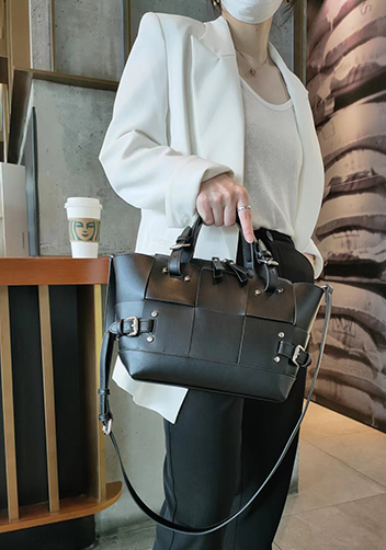 Mia Woven Small Leather Shoulder Bag Black