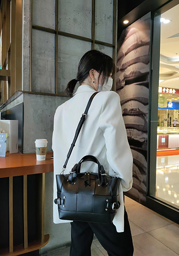 Mia Woven Small Leather Shoulder Bag Black