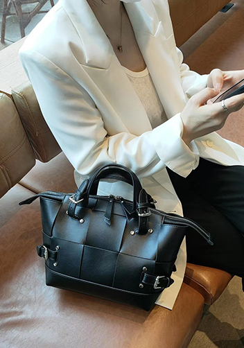 Mia Woven Small Leather Shoulder Bag Black