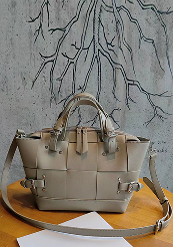 Mia Woven Small Leather Shoulder Bag Khaki