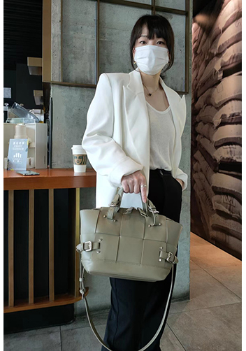 Mia Woven Small Leather Shoulder Bag Khaki