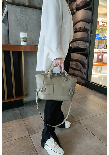 Mia Woven Small Leather Shoulder Bag Khaki