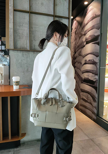 Mia Woven Small Leather Shoulder Bag Khaki