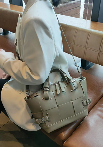Mia Woven Small Leather Shoulder Bag Khaki