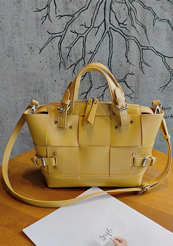 Mia Woven Small Leather Shoulder Bag Yellow