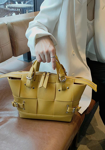 Mia Woven Small Leather Shoulder Bag Yellow