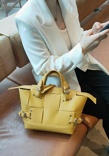Mia Woven Small Leather Shoulder Bag Yellow