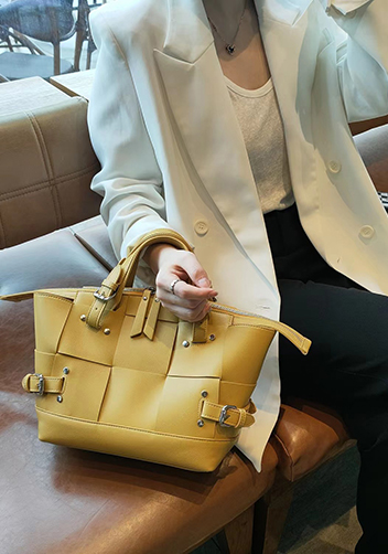 Mia Woven Small Leather Shoulder Bag Yellow