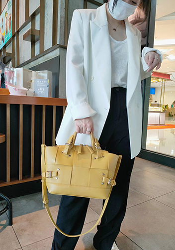 Mia Woven Small Leather Shoulder Bag Yellow