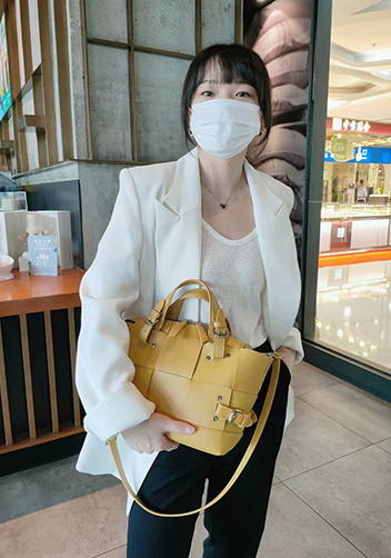Mia Woven Small Leather Shoulder Bag Yellow