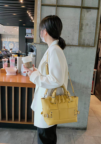 Mia Woven Small Leather Shoulder Bag Yellow