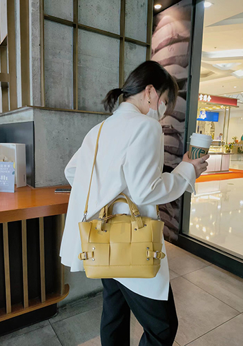 Mia Woven Small Leather Shoulder Bag Yellow