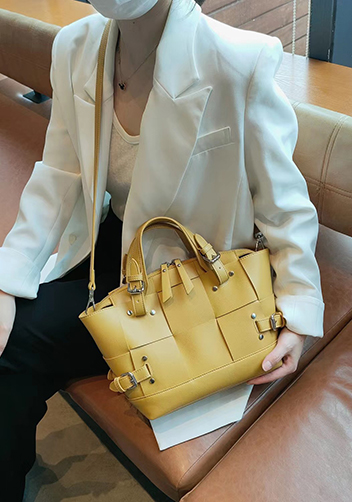 Mia Woven Small Leather Shoulder Bag Yellow