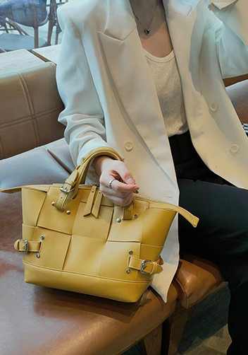 Mia Woven Small Leather Shoulder Bag Yellow