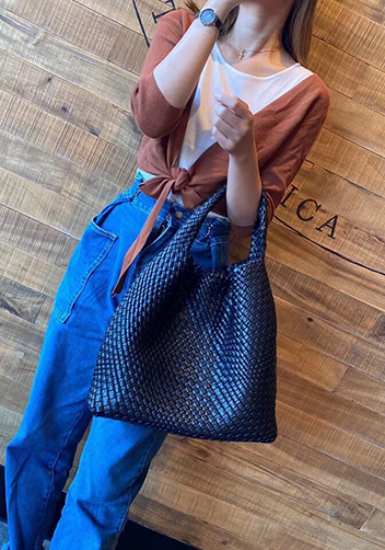 Mia Hobo Woven Single Handle Tote Black