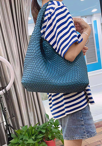 Mia Hobo Woven Single Handle Tote Dark Blue