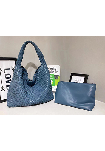 Mia Hobo Woven Single Handle Tote Dark Blue