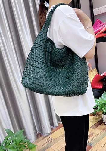 Mia Hobo Woven Single Handle Tote Dark Green
