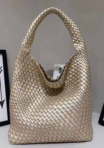 Mia Hobo Woven Single Handle Tote Gold