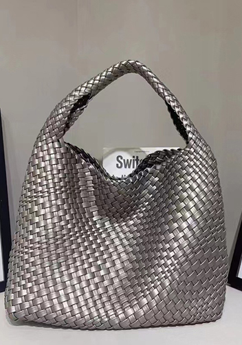 Mia Hobo Woven Single Handle Tote Grey Sliver
